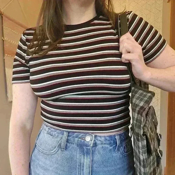 BP. Brand From Nordstrom Cropped Striped Short-Sleeve T-Shirt, Size Small - Picture 1 of 6